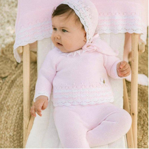 Paz Rodriguez Baby Girls Pink Aura Lace Collar Cotton Knit Set Paz Rodriguez Baby Girls Pink Aura Lace Collar Cotton Knit Set