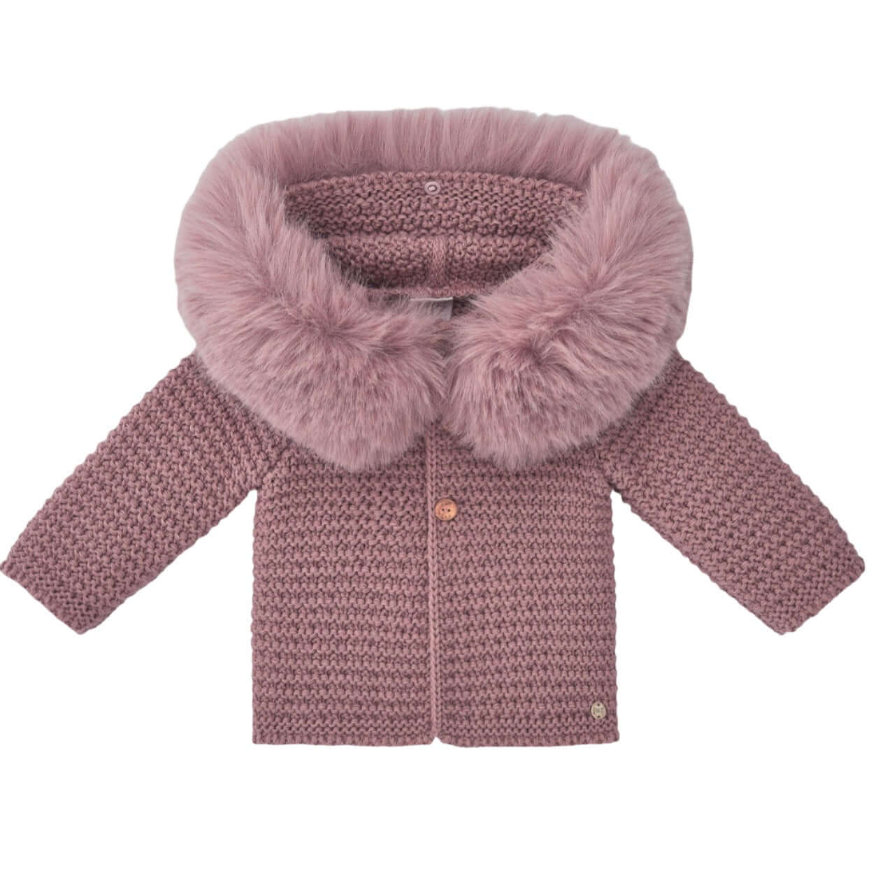 Paz Rodriguez Baby Girls Pink Knitted Jacket with Faux Fur Paz Rodriguez Baby Girls Pink Knitted Jacket with Faux Fur