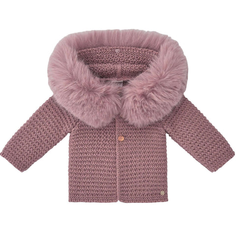 Paz Rodriguez Baby Girls Pink Knitted Jacket with Faux Fur Paz Rodriguez Baby Girls Pink Knitted Jacket with Faux Fur