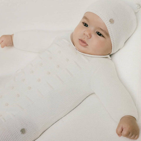 Paz Rodriguez Boys Cream Knitted Romper Paz Rodriguez Boys Cream Knitted Romper