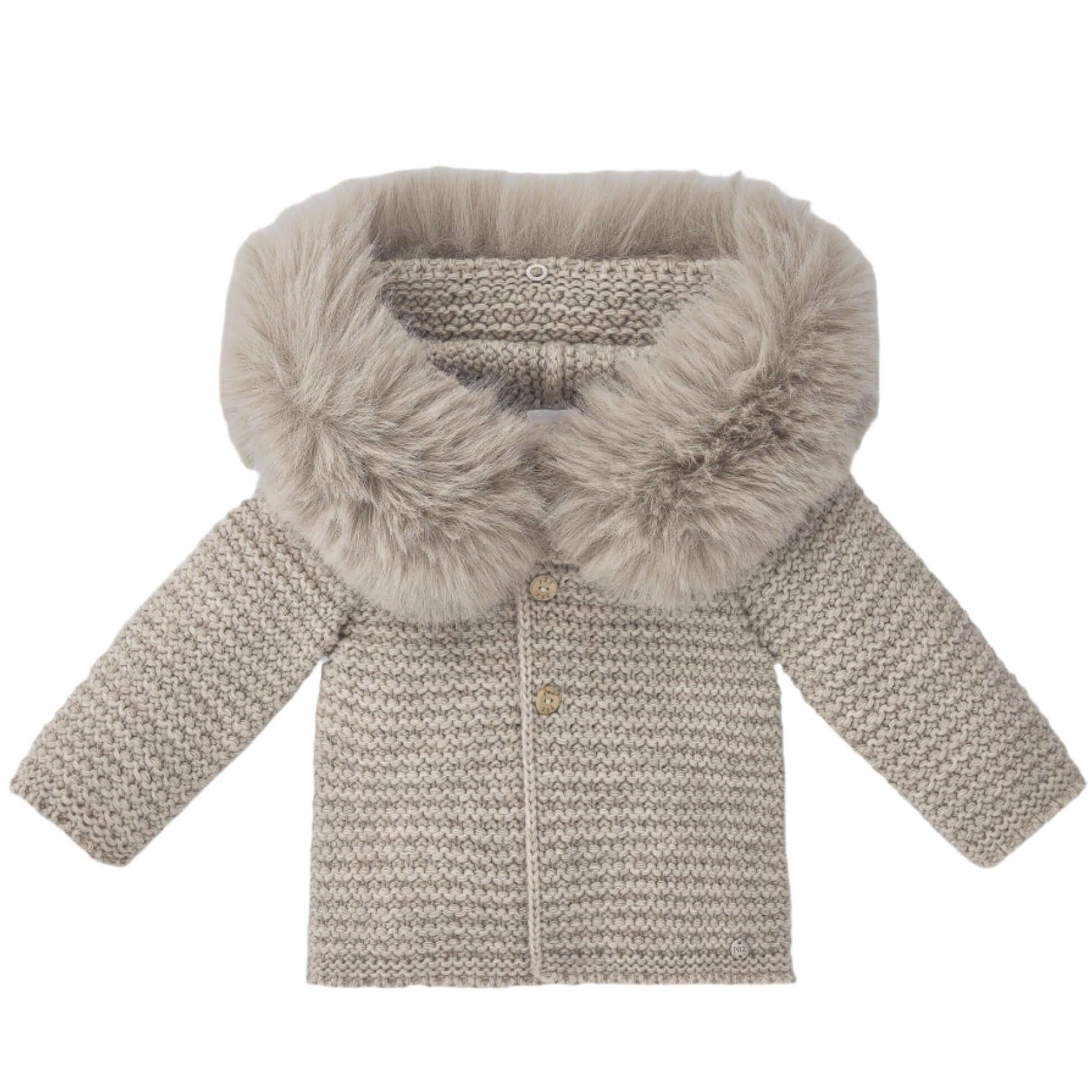 Paz Rodriguez Unisex Beige Knit Jacket with Faux Fur Paz Rodriguez Unisex Beige Knit Jacket with Faux Fur