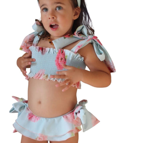 Phi Clothing Girls Aqua Flower Print Bikini Phi Clothing Girls Aqua Flower Print Bikini
