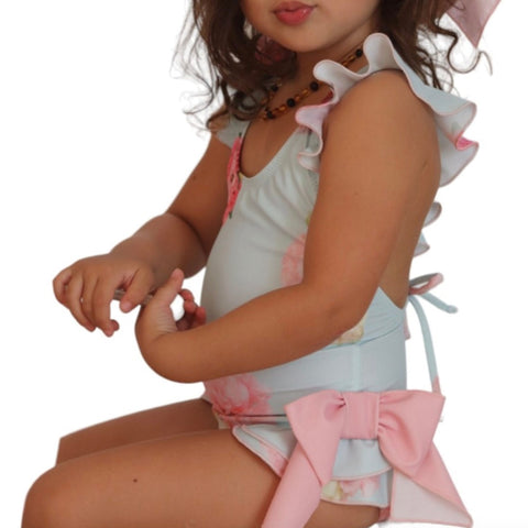 Phi Clothing Girls Aqua Rose Print Swimsuit Phi Clothing Girls Aqua Rose Print Swimsuit