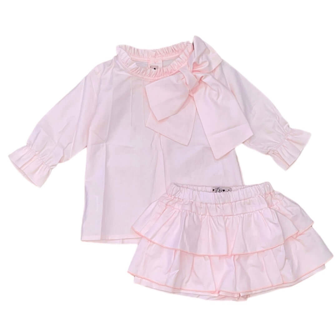 Phi Clothing Girls Pale Pink Bow Skort Set Phi Clothing Girls Pale Pink Bow Skort Set