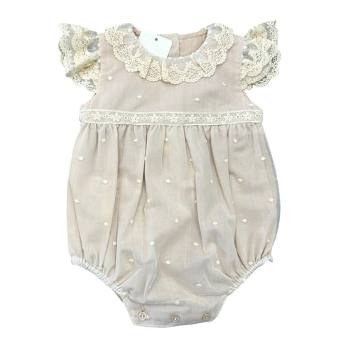 Kathryns Baby Girls Beige Frill Romper Kathryns Baby Girls Beige Frill Romper