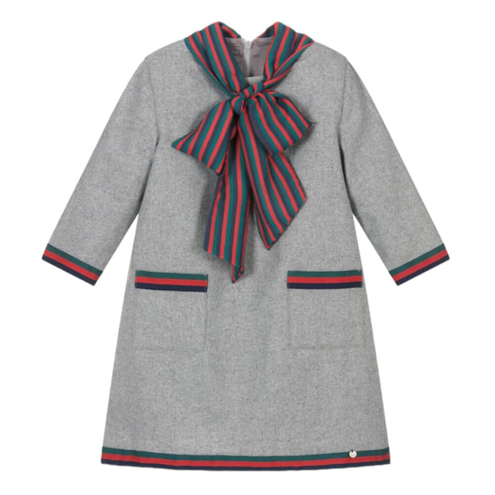 Piccola Speranza Girls Grey Bow Collar Dress Piccola Speranza Girls Grey Bow Collar Dress