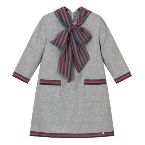 Piccola Speranza Girls Grey Bow Collar Dress Piccola Speranza Girls Grey Bow Collar Dress