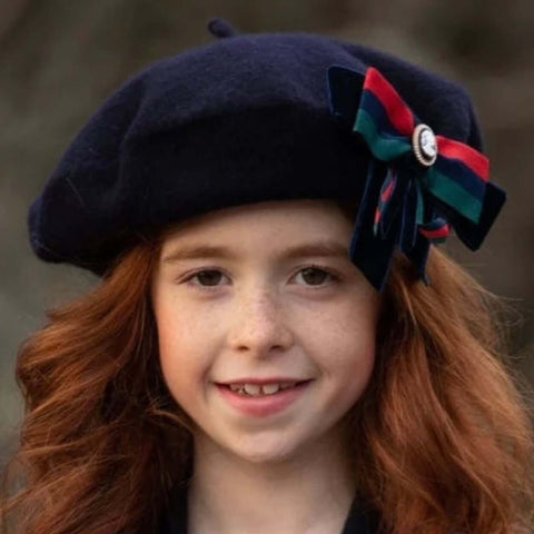 Piccola Speranza Girls Navy Bow Collar Dress & Beret Piccola Speranza Girls Navy Bow Collar Dress & Beret