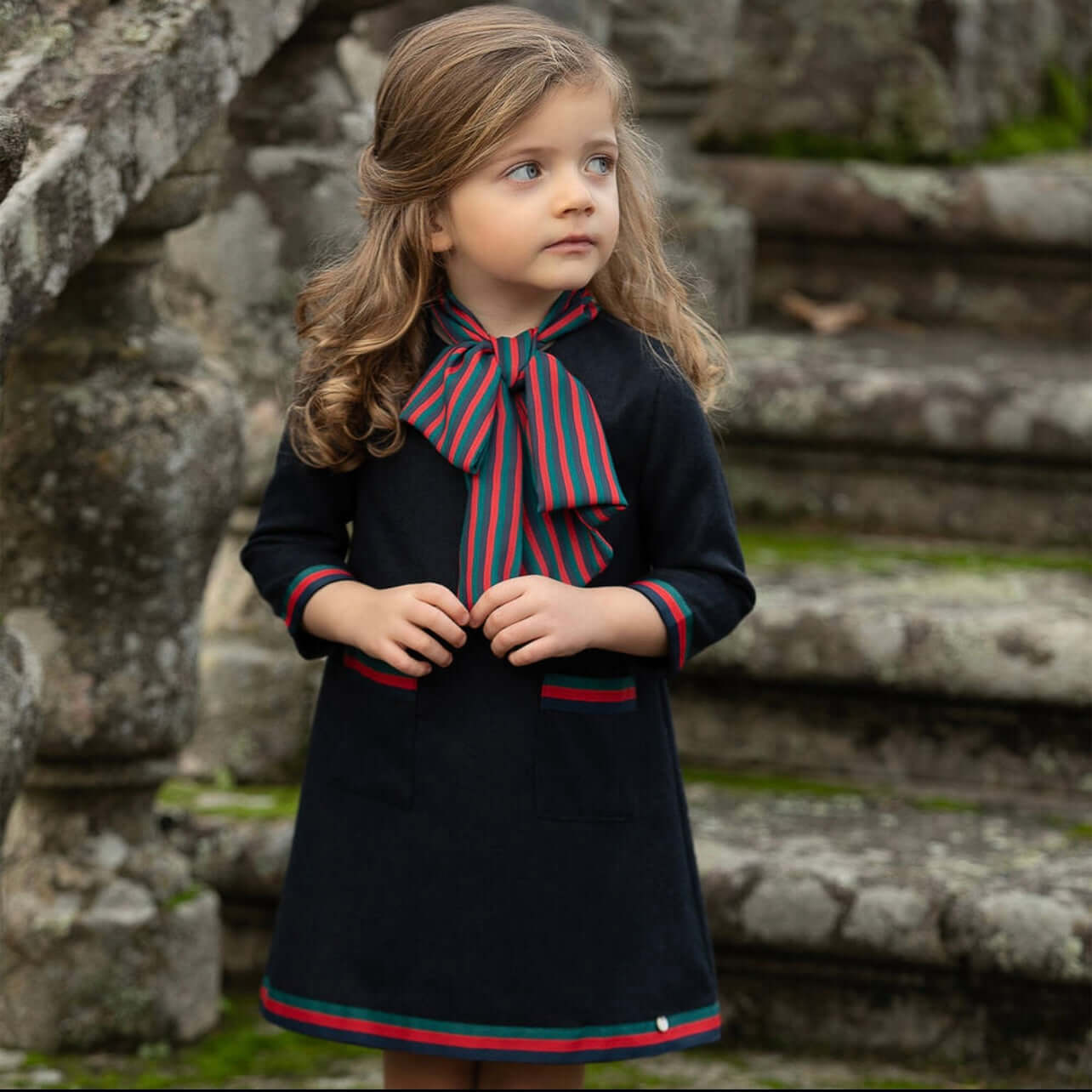Piccola Speranza Girls Navy Bow Collar Dress & Beret Piccola Speranza Girls Navy Bow Collar Dress & Beret