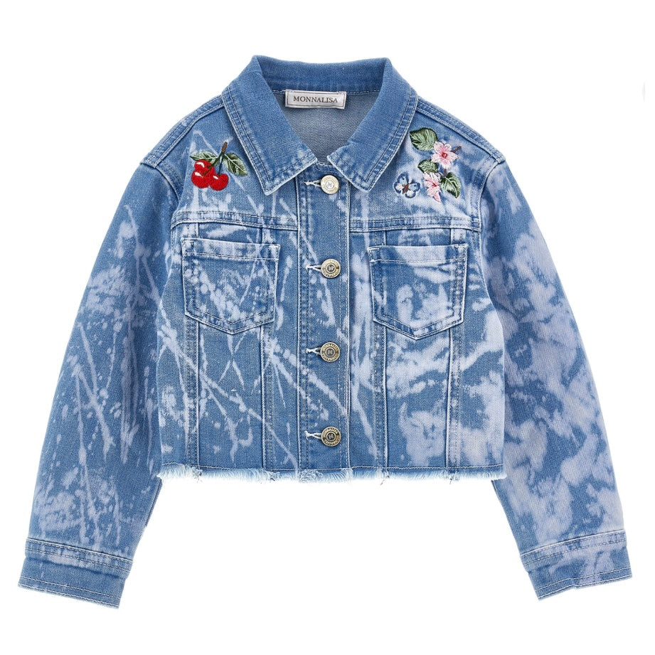 Monnalisa Girls Flower Denim Jacket Monnalisa Girls Flower Denim Jacket