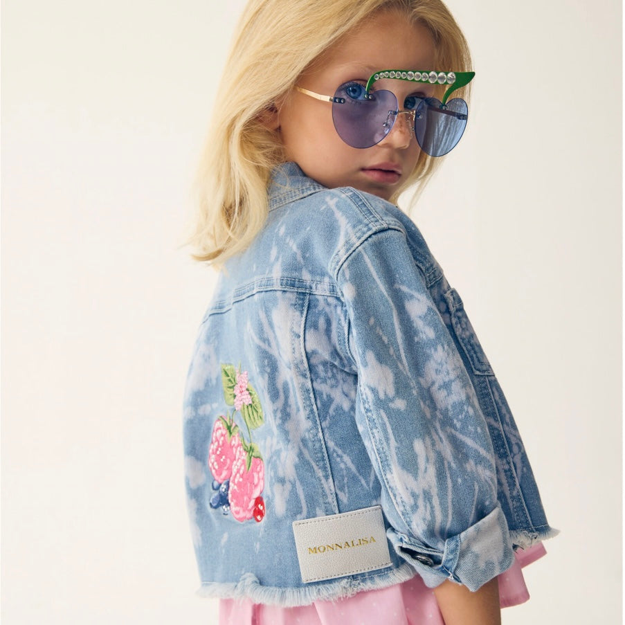 Monnalisa Girls Flower Denim Jacket Monnalisa Girls Flower Denim Jacket