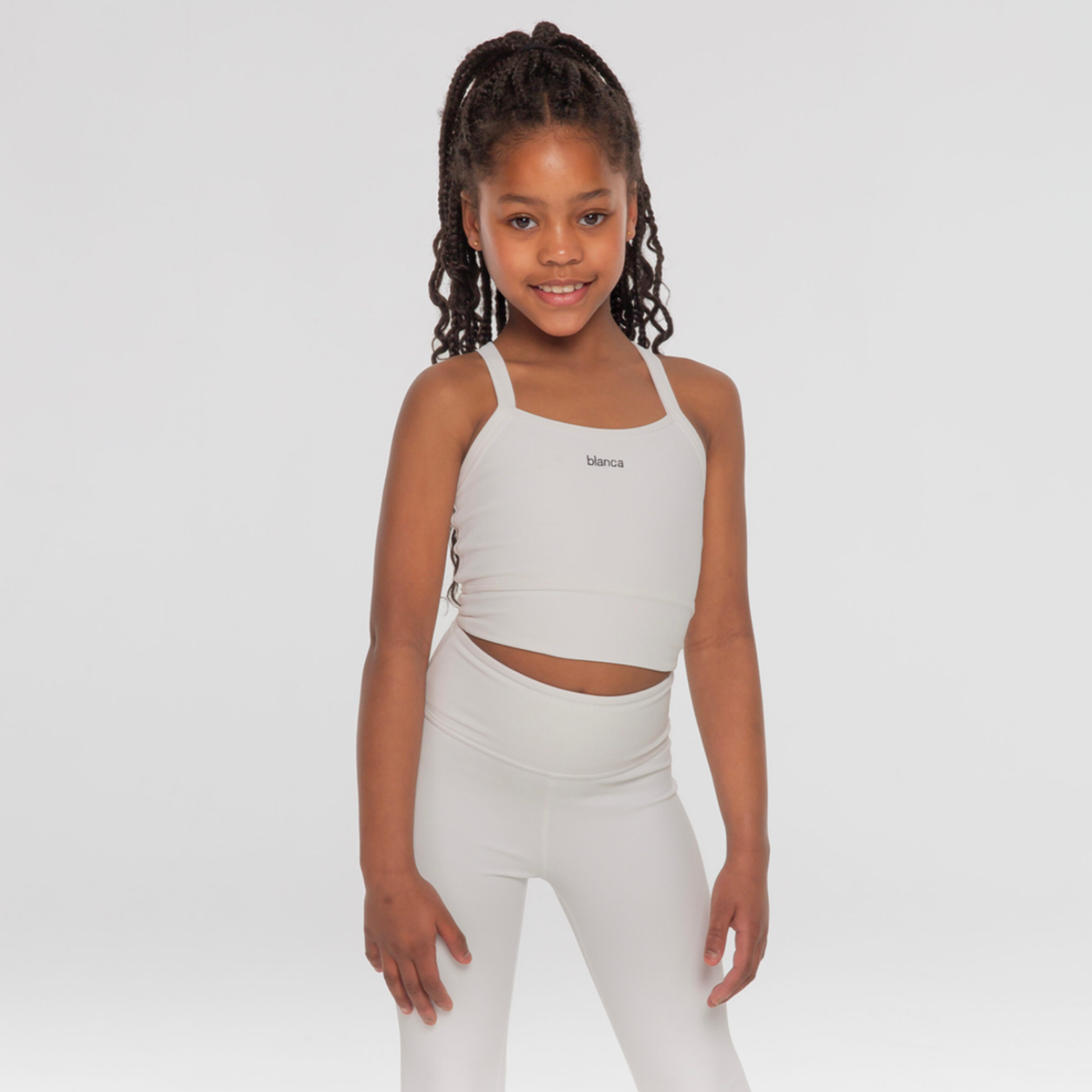 Blanca Kids Girls White Ribbed Legging Gym Set Blanca Kids Girls White Ribbed Legging Gym Set