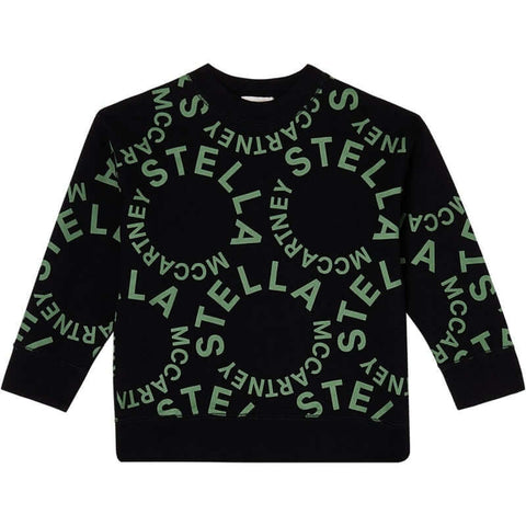 Stella McCartney Kids Boys Black Cotton Circular Logo Sweatshirt Stella McCartney Kids Boys Black Cotton Circular Logo Sweatshirt