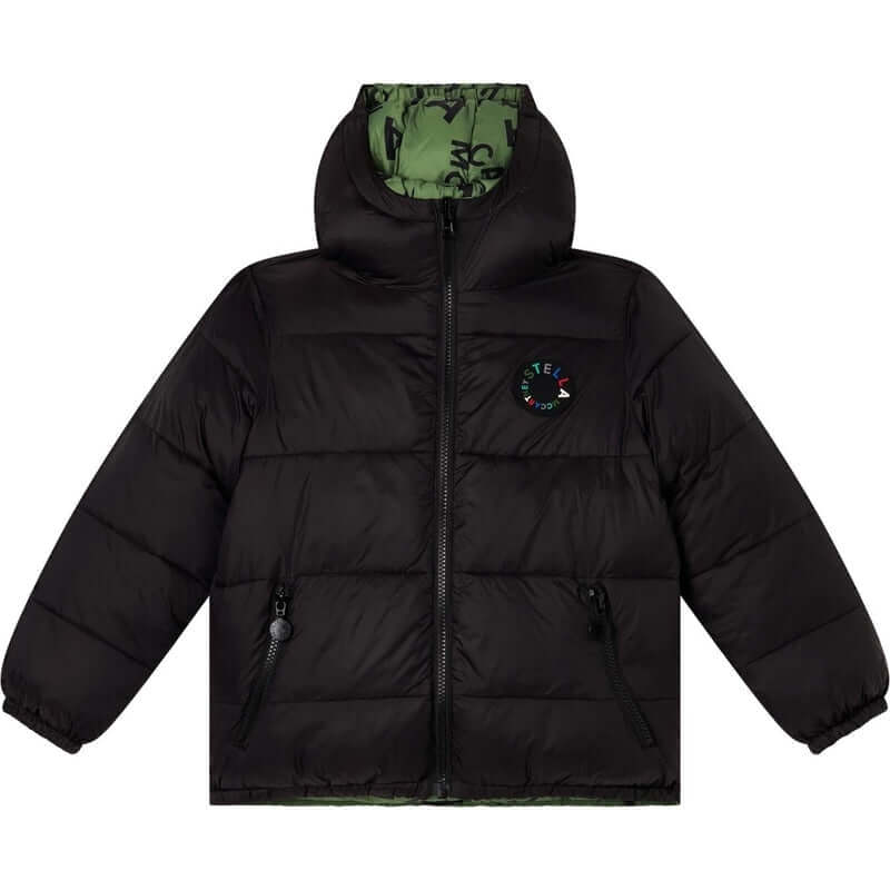 Stella McCartney Kids Boys Black & Green Reversible Puffer Jacket Stella McCartney Kids Boys Black & Green Reversible Puffer Jacket