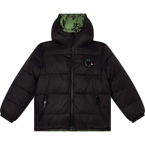 Stella McCartney Kids Boys Black & Green Reversible Puffer Jacket Stella McCartney Kids Boys Black & Green Reversible Puffer Jacket