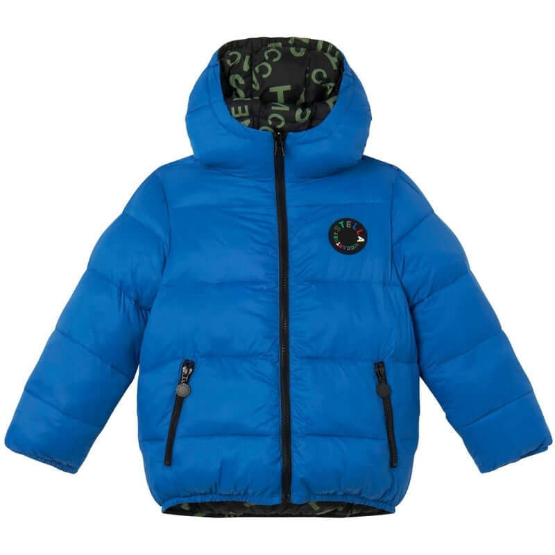 Stella McCartney Kids Boys Blue & Black Reversible Puffer Jacket Stella McCartney Kids Boys Blue & Black Reversible Puffer Jacket