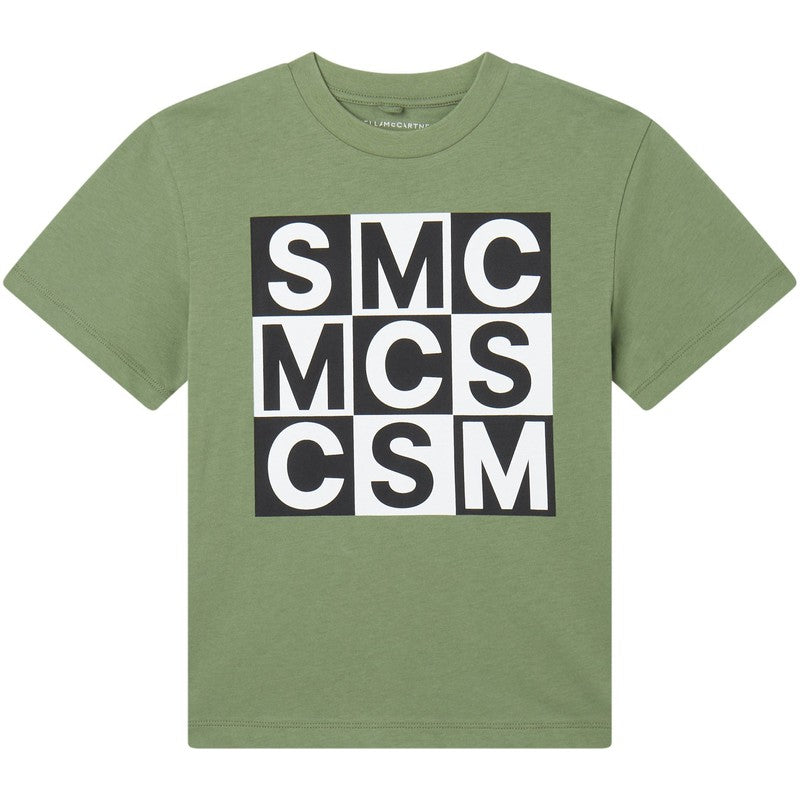 Stella McCartney Kids Boys Green Cotton SMC Logo T-shirt Stella McCartney Kids Boys Green Cotton SMC Logo T-shirt