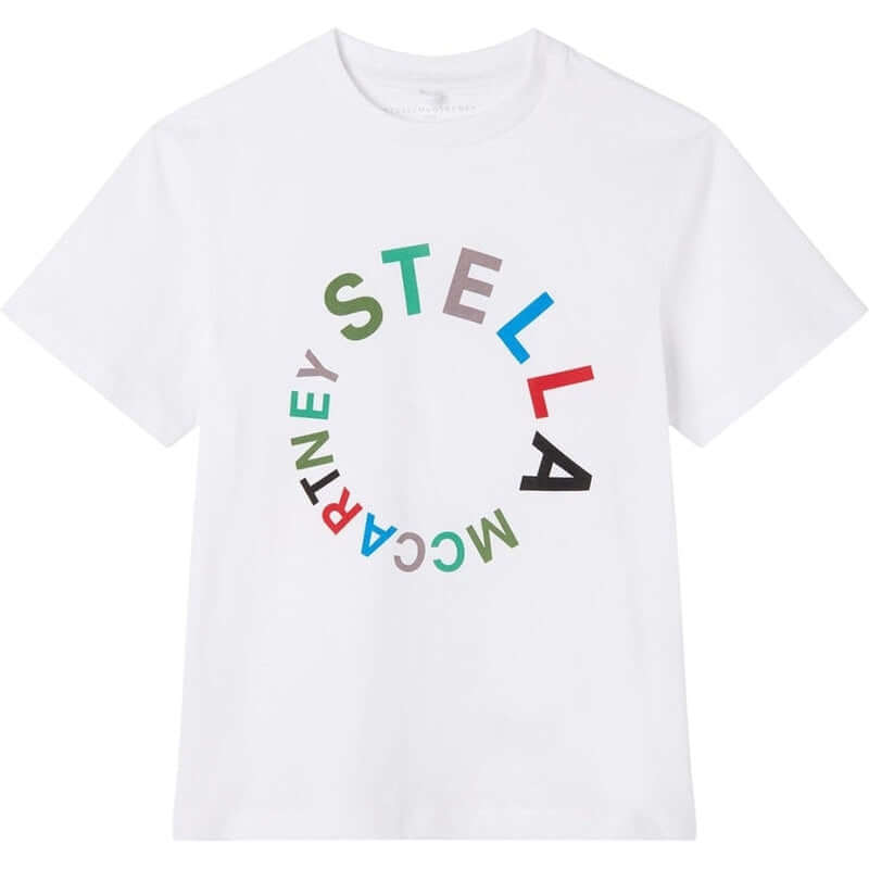Stella McCartney Kids Boys White Organic Cotton Circle Logo T-Shirt Stella McCartney Kids Boys White Organic Cotton Circle Logo T-Shirt