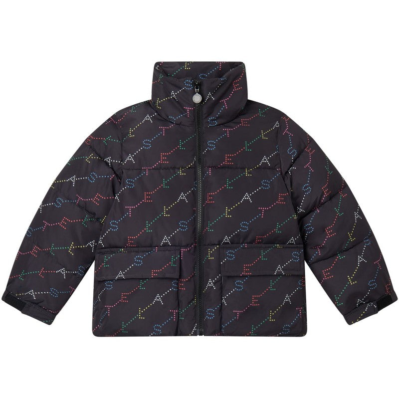 Stella McCartney Kids Girls Black Dot Pattern Puffer Jacket Stella McCartney Kids Girls Black Dot Pattern Puffer Jacket