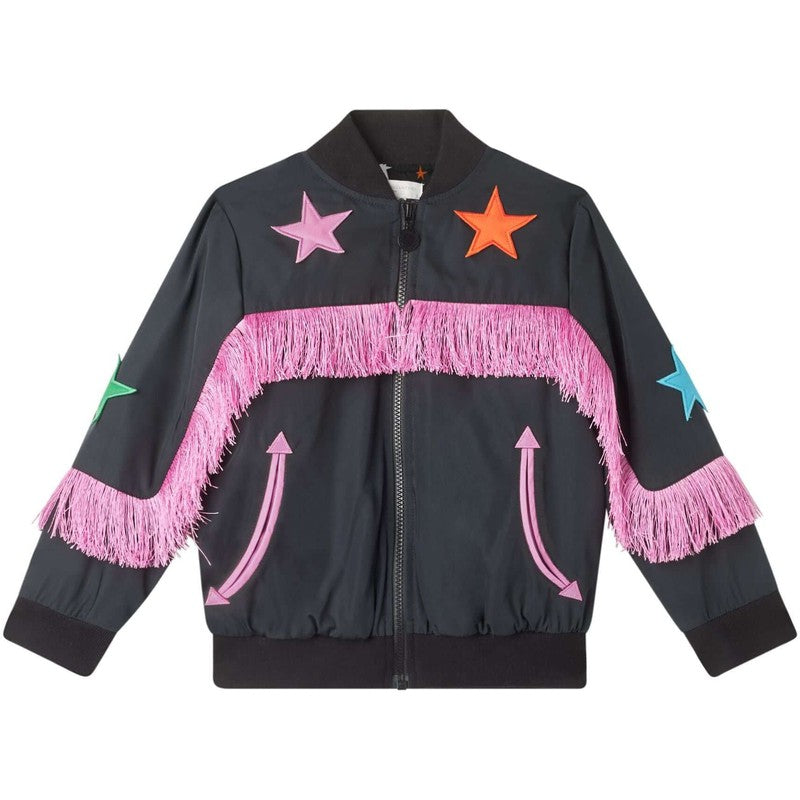 Stella McCartney Kids Girls Black Fringed Star Jacket Stella McCartney Kids Girls Black Fringed Star Jacket