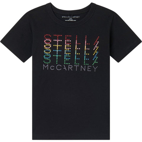 Stella McCartney Kids Girls Black Multi Logo T-Shirt Stella McCartney Kids Girls Black Multi Logo T-Shirt