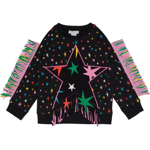 Stella McCartney Kids Girls Black Star Fringe Sweatshirt Stella McCartney Kids Girls Black Star Fringe Sweatshirt