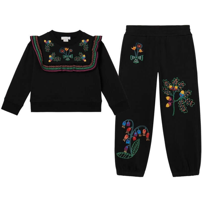 Stella McCartney Kids Girls Black embroided Tracksuit Stella McCartney Kids Girls Black embroided Tracksuit