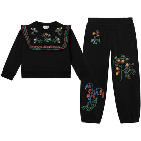 Stella McCartney Kids Girls Black embroided Tracksuit Stella McCartney Kids Girls Black embroided Tracksuit