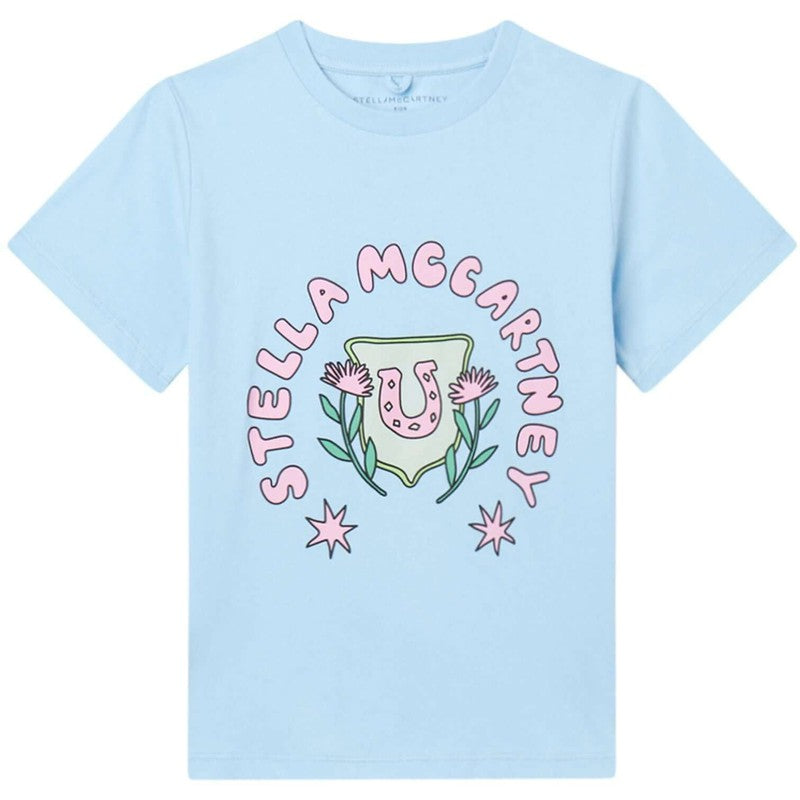 Stella McCartney Kids Girls Blue Crest Logo T-Shirt Stella McCartney Kids Girls Blue Crest Logo T-Shirt