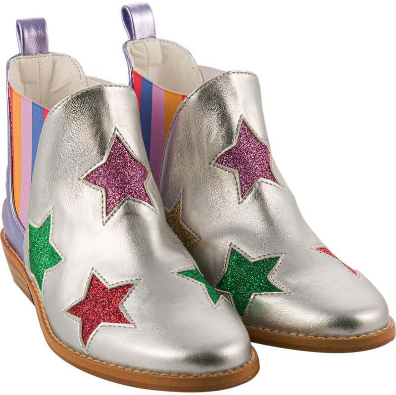 Stella McCartney Kids Girls Metallic Silver Star Boots Stella McCartney Kids Girls Metallic Silver Star Boots