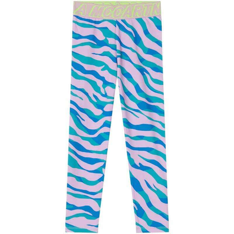 Stella McCartney Kids Girls Pink & Blue Zebra Print Leggings Stella McCartney Kids Girls Pink & Blue Zebra Print Leggings