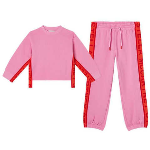 Stella McCartney Kids Girls Pink Logo Tape Tracksuit Stella McCartney Kids Girls Pink Logo Tape Tracksuit