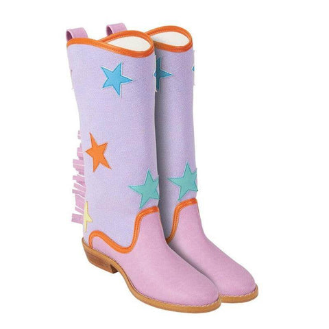 Stella McCartney Kids Girls Purple Star Fringe Boots Stella McCartney Kids Girls Purple Star Fringe Boots
