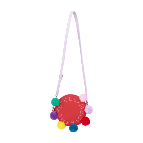 Stella McCartney Kids Girls Red Pom Pom Shoulder Bag Stella McCartney Kids Girls Red Pom Pom Shoulder Bag