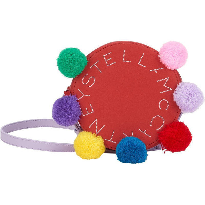 Stella McCartney Kids Girls Red Pom Pom Shoulder Bag Stella McCartney Kids Girls Red Pom Pom Shoulder Bag