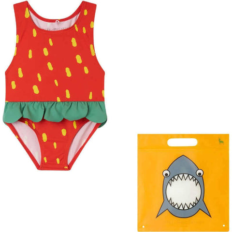 Stella McCartney Kids Girls Red Strawberry Print Swimsuit Stella McCartney Kids Girls Red Strawberry Print Swimsuit