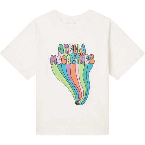 Stella McCartney Kids Girls White Rainbow Logo T-Shirt Stella McCartney Kids Girls White Rainbow Logo T-Shirt