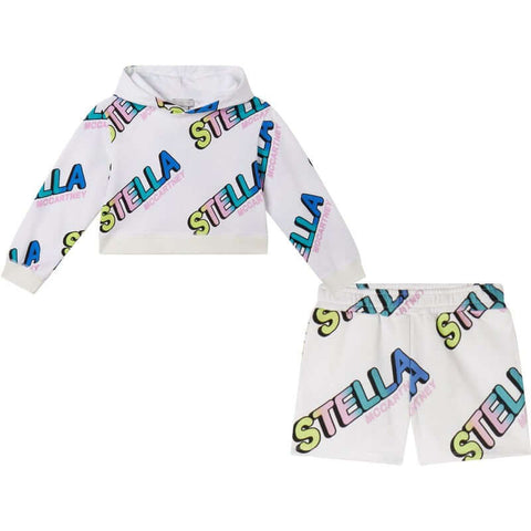 Stella McCartney Kids Girls White All Over Logo Short Set Stella McCartney Kids Girls White All Over Logo Short Set
