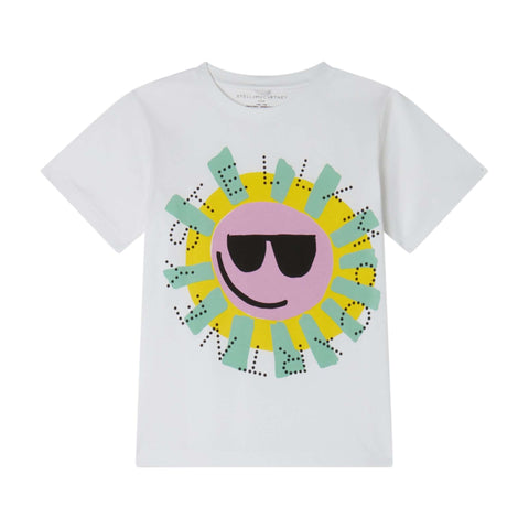 Stella McCartney Kids Girls White Logo Sunshine T-Shirt Stella McCartney Kids Girls White Logo Sunshine T-Shirt