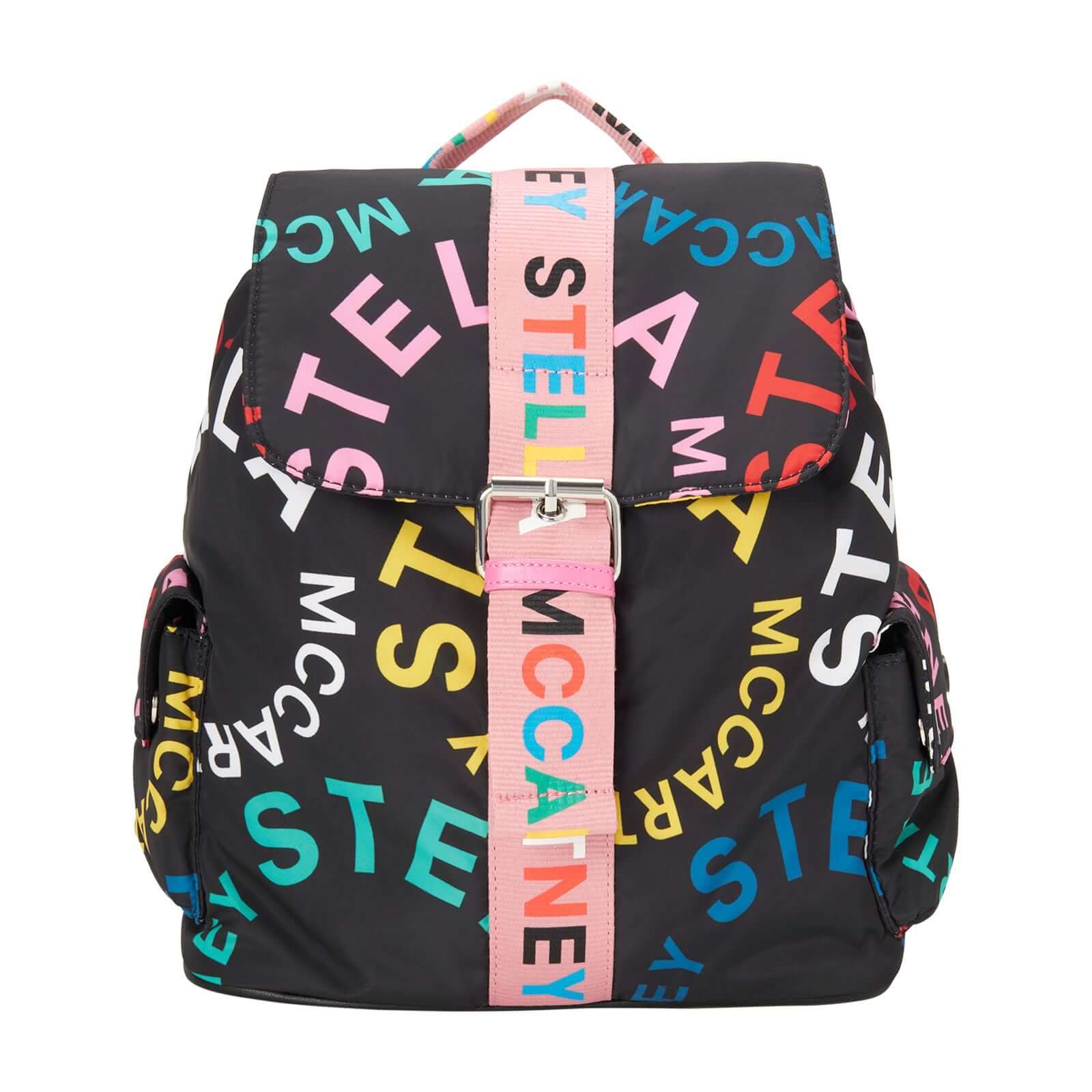 Girls Black & Multicolour Logo Bag