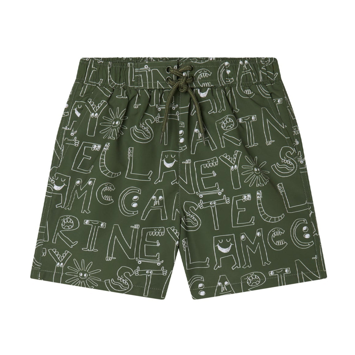 Stella McCartney Kids Boys Khaki Logo Swim Shorts Stella McCartney Kids Boys Khaki Logo Swim Shorts