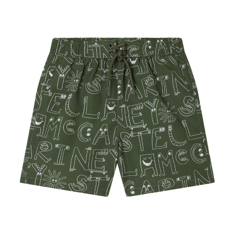 Stella McCartney Kids Boys Khaki Logo Swim Shorts Stella McCartney Kids Boys Khaki Logo Swim Shorts