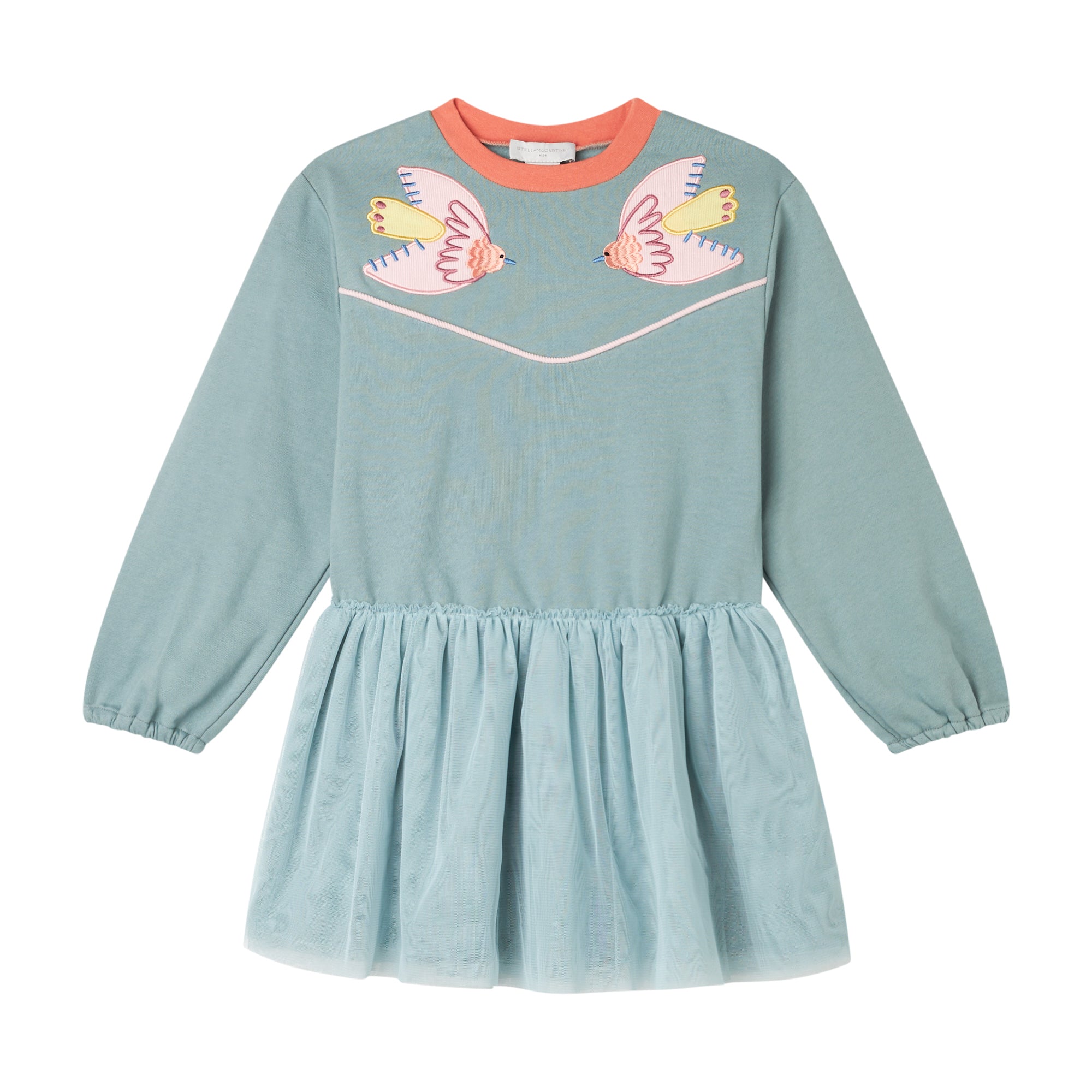Stella McCartney Kids Girls Green Bird Tulle Dress Stella McCartney Kids Girls Green Bird Tulle Dress