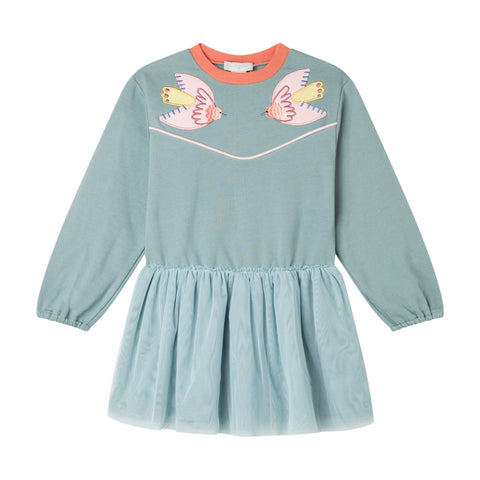 Stella McCartney Kids Girls Green Bird Tulle Dress Stella McCartney Kids Girls Green Bird Tulle Dress