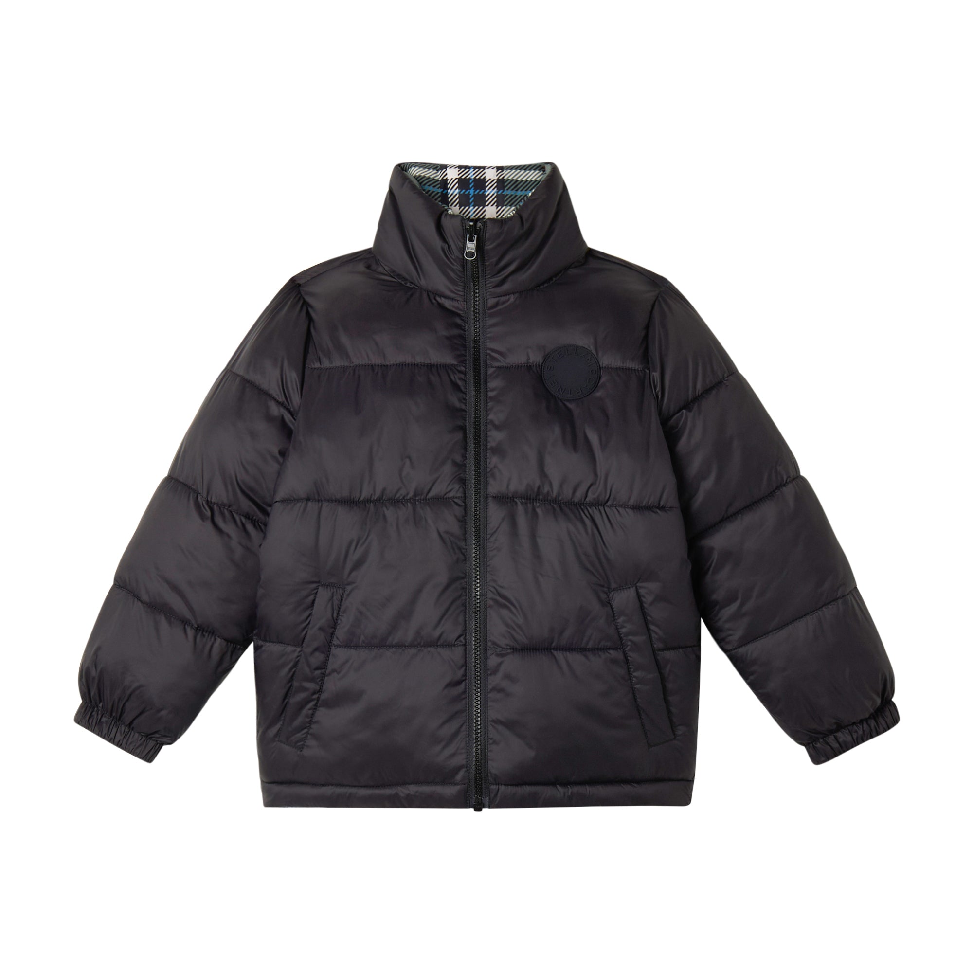 Stella McCartney Kids Boys Green Checked Reversible Puffer Stella McCartney Kids Boys Green Checked Reversible Puffer
