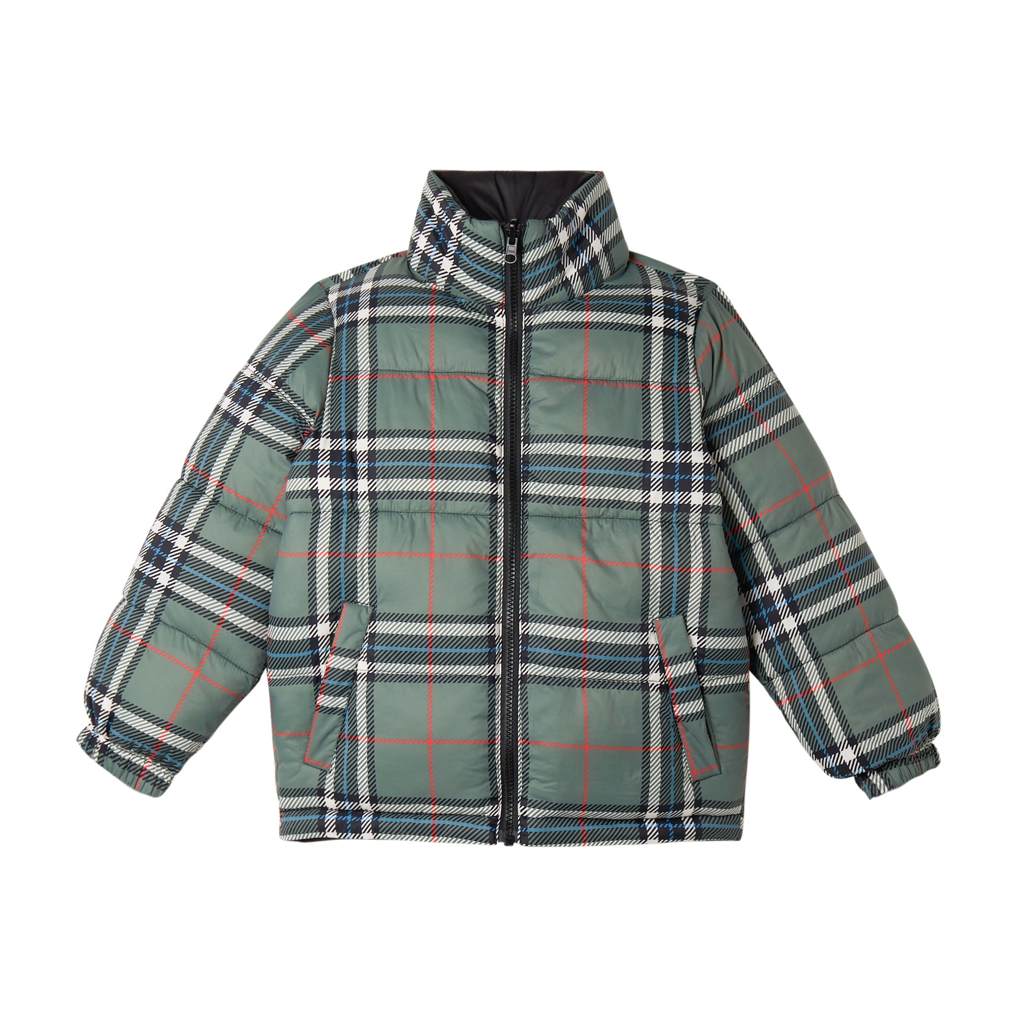 Stella McCartney Kids Boys Green Checked Reversible Puffer Stella McCartney Kids Boys Green Checked Reversible Puffer