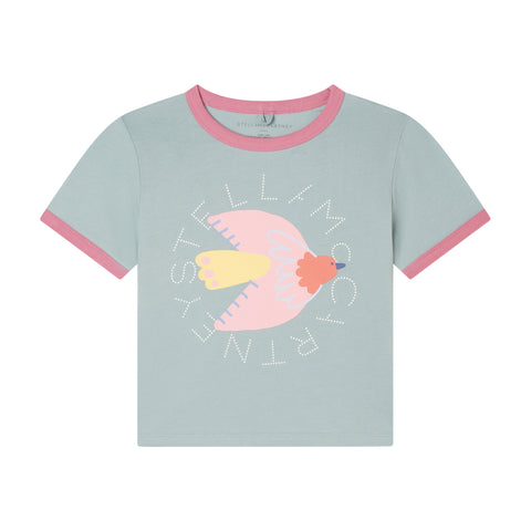 Stella McCartney Kids Girls Green Bird T-Shirt Stella McCartney Kids Girls Green Bird T-Shirt