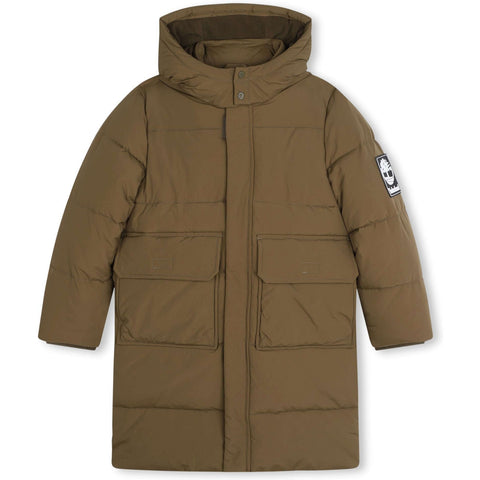 Timberland Kids Boys Khaki Long Puffer Coat Timberland Kids Boys Khaki Long Puffer Coat