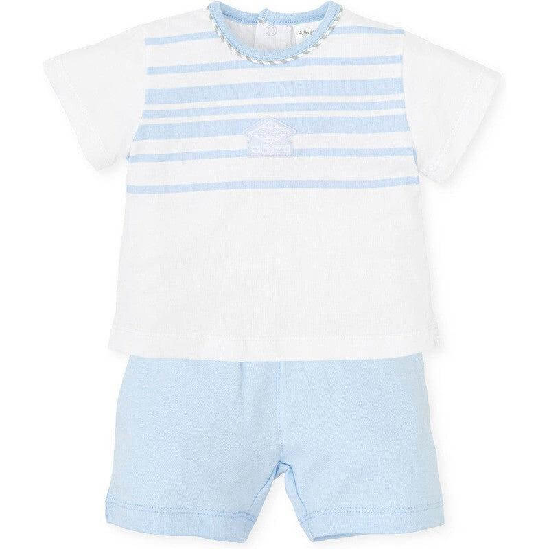 Tutto Piccolo Boys White & Blue Shorts Set Tutto Piccolo Boys White & Blue Shorts Set