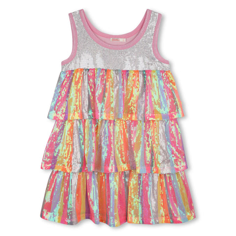 Billieblush Girls Pink Frill Sequin Dress Billieblush Girls Pink Frill Sequin Dress